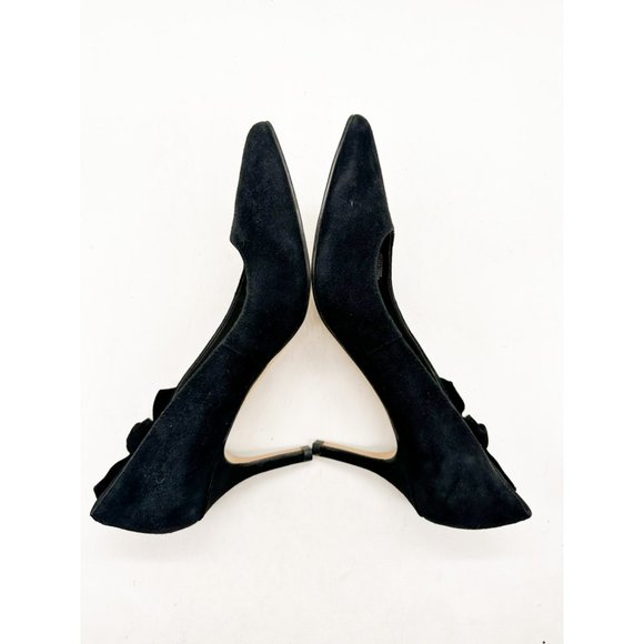 Marc Fisher Thunder Black Suede Heels Bow Pointed Toe Cocktail 7.5 - Picture 9 of 11